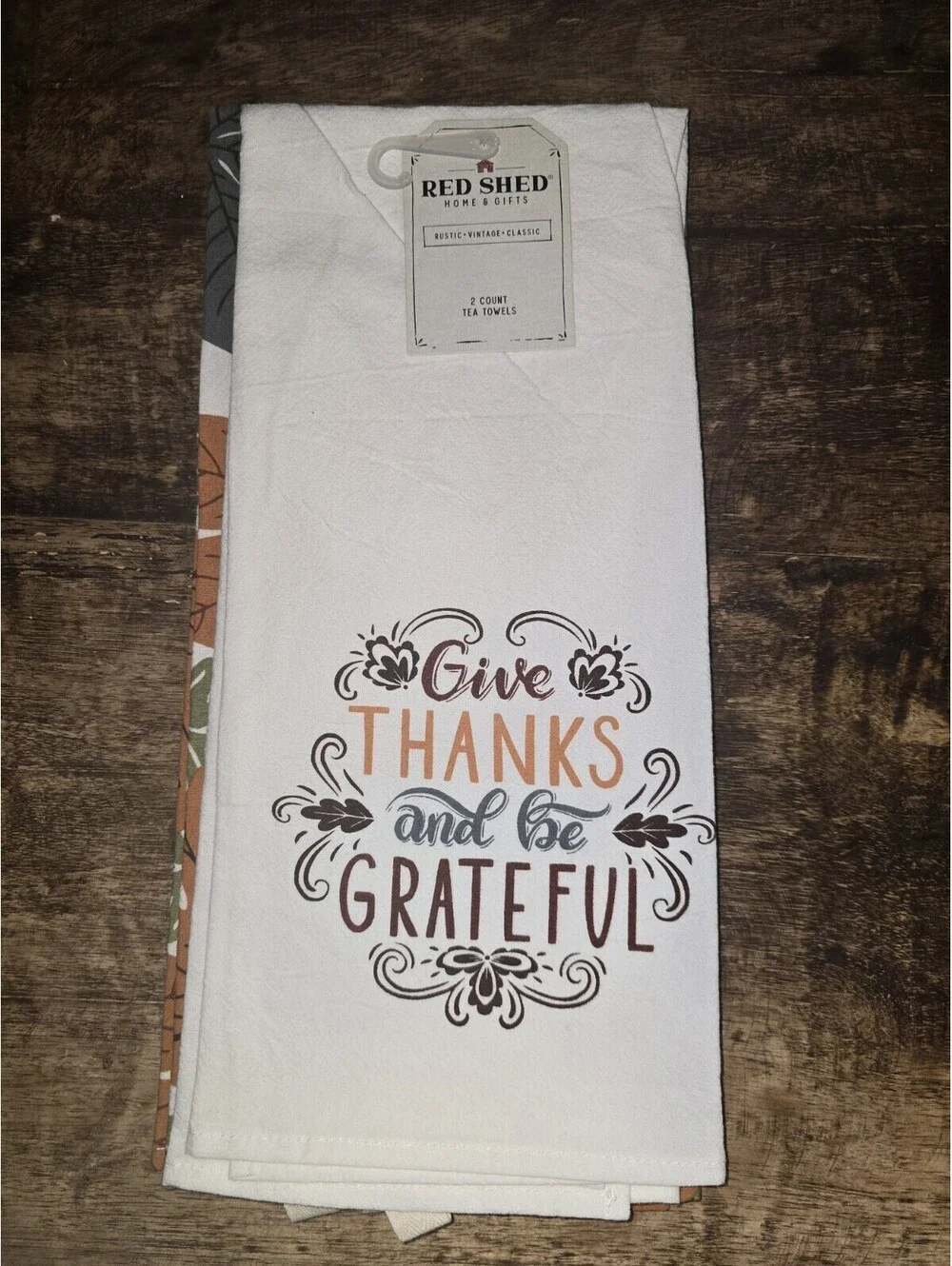 Red Shed, Tea Towel Set Of 2, Give Thanks And Be Grateful, New